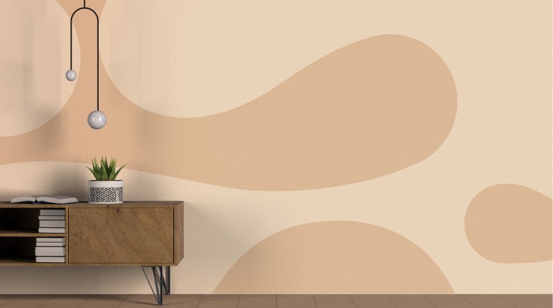 Stile Anni 70: come arredare la tua casa. 1 Esempio di interior design in stile anni 70: mobiletto basso in legno e parete optical